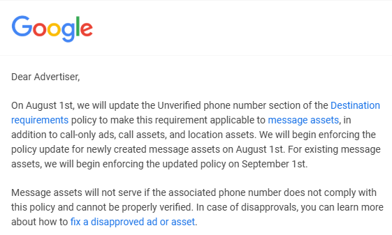 Google Ads Mesaj Uzantıları: Telefon Doğrulama Zorunlu